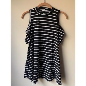 acemi black white stripe cold shoulder top medium